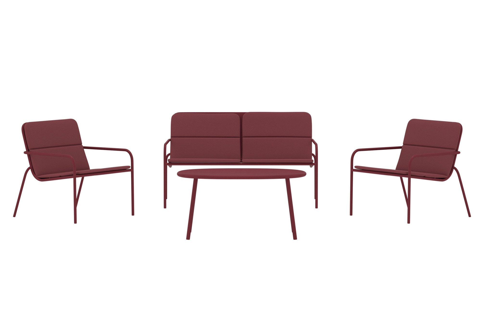 Venture Home Gartenlounge-Set Fourni, 4-tlg Loungeset in Bordeaux mit Sofa, 2 Sesseln und Tisch, (4-tlg), Sitzgruppe, Stahlgestell, weiche Polster, belastbar bis 120 kg, modern