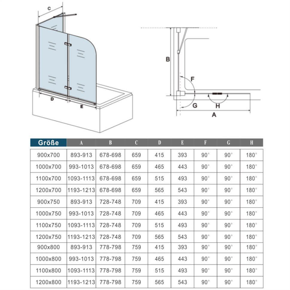 duschspa Badewannenaufsatz 6mm ESG Faltwand Drehwand mit Seitenwand Duschtr günstig online kaufen