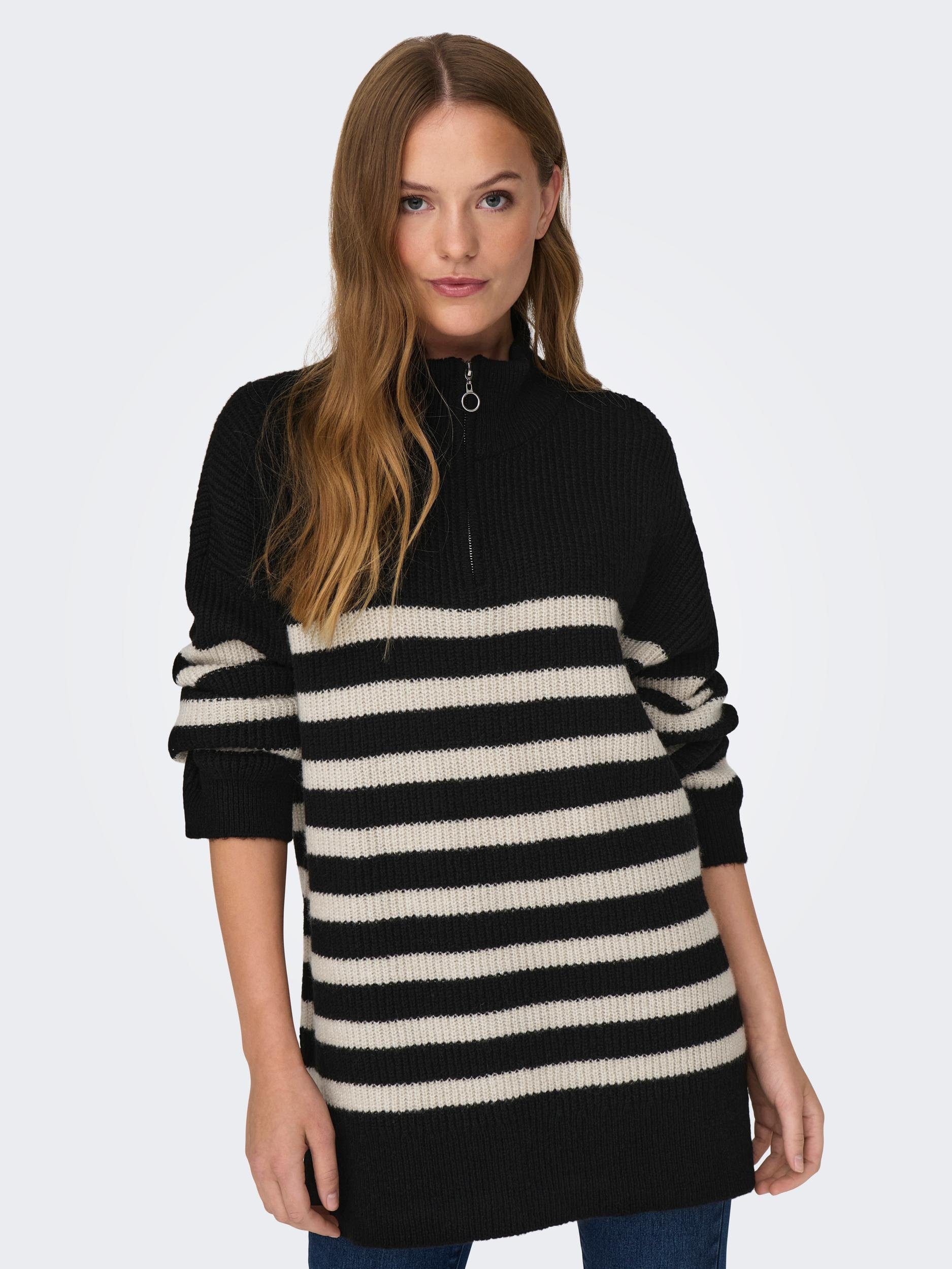 ONLY Dames ONLLEISE Freya LS Zip HIGH Neck KNT NOOS Trui, Birch/Stripes:W.Tannin Mel, XL, Birch/Stripes:w.tannin Mel, XL