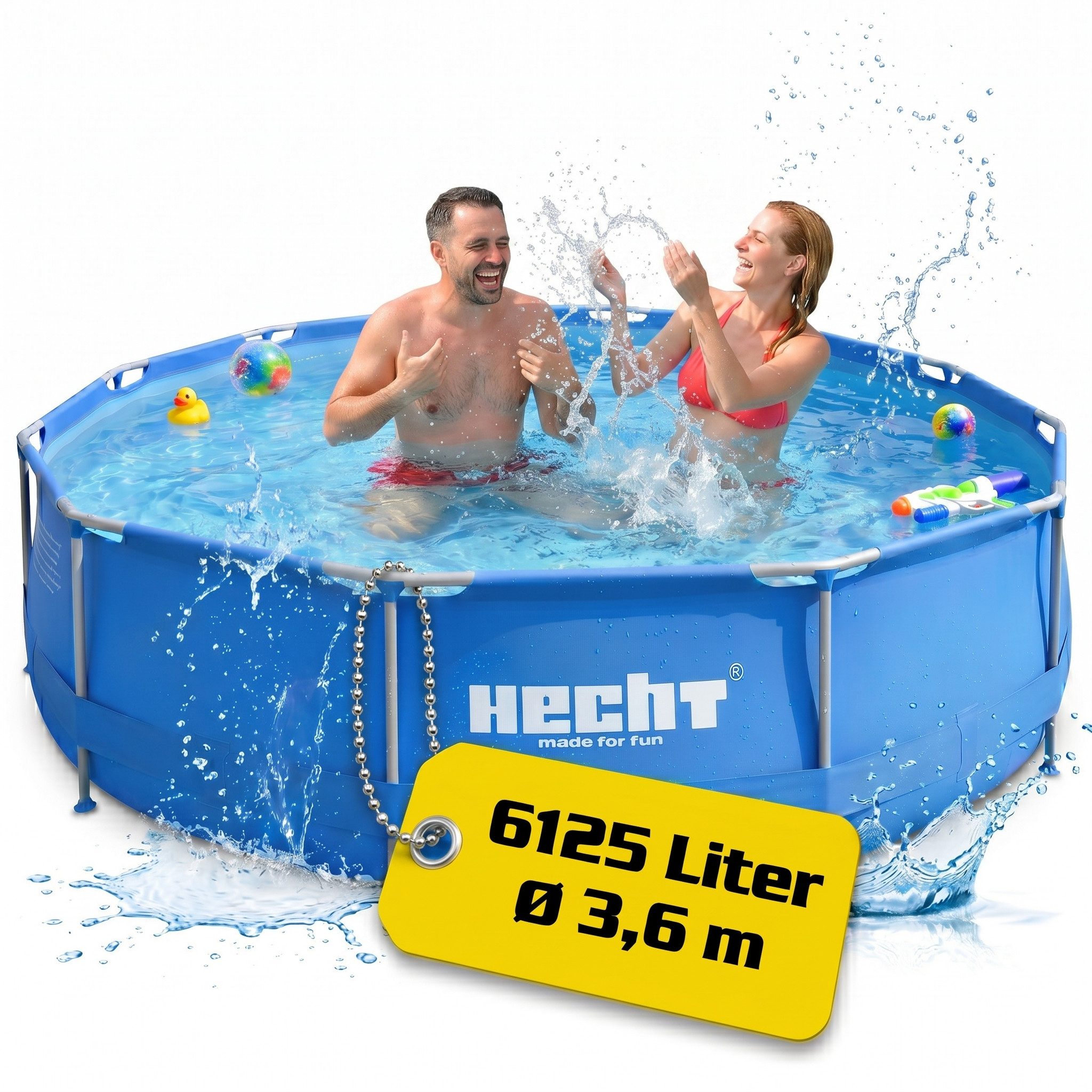 Hecht Rundpool Stahlrohrpool 0,33mm Foliendicke 0,76cm Höhe, 6125 Liter, 2 x 32 mm Ø-Pumpenanschluss, Ablassventil