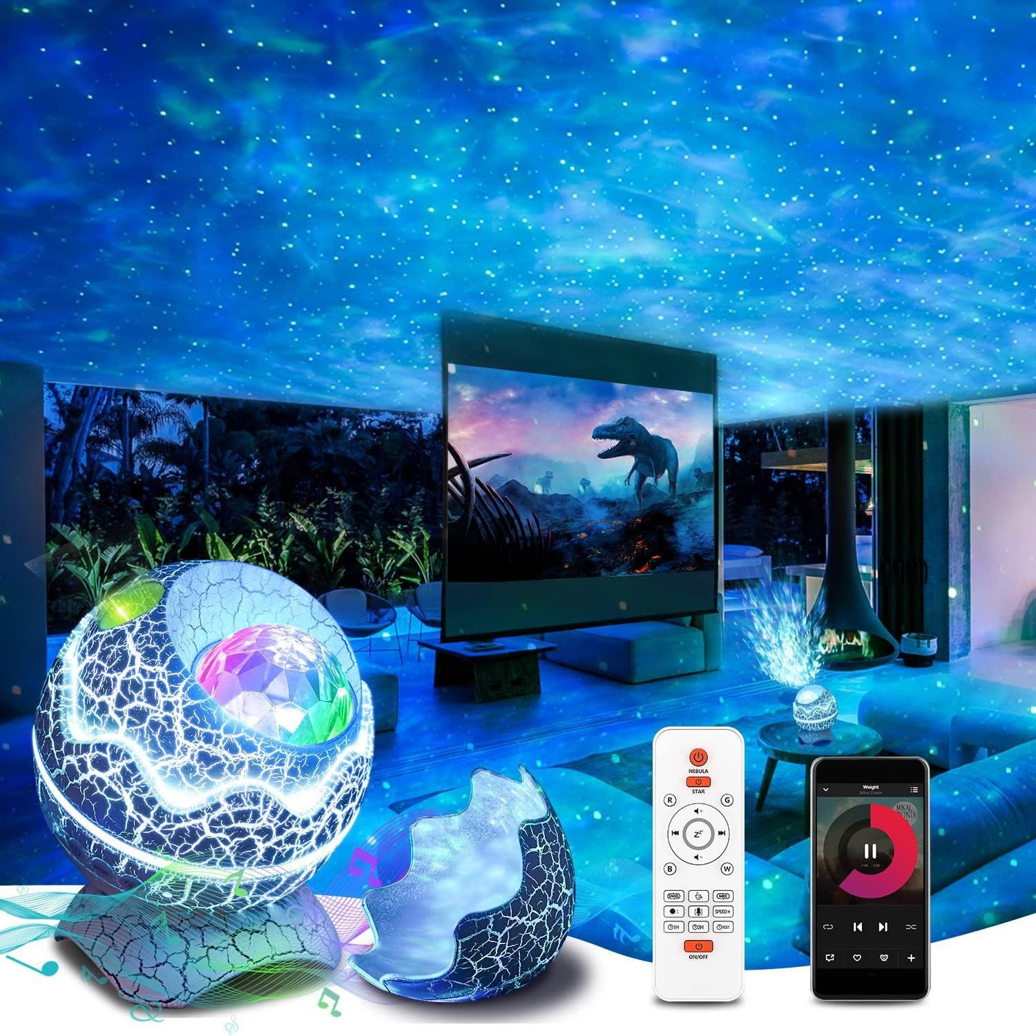 feinlux LED-Sternenhimmel LED-Sternenhimmel Sternenhimmel projektor,Mit Musikplayer,Nachtlicht, LED fest integriert, Extra-WarmweiB,Farbwechsler, KaltweiB, NeutralweiB,TageslichtweiB, 19 Weiße Rauschen, Timing und Sternen für Kinder Erwachsene Deko