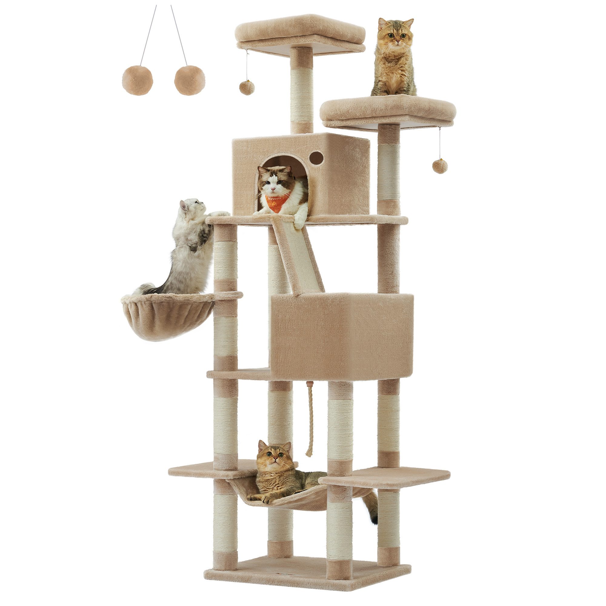 FEANDREA Kratzbaum mehrstöckig für große Katzen, Kippschutz, 203.5 cm hoch, XXL Katzenbaum, 59x48.5x203.5cm