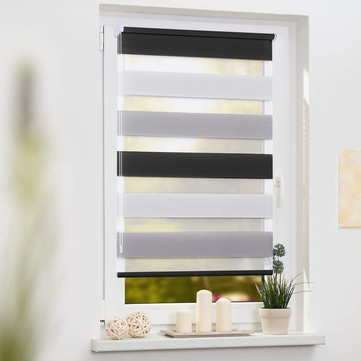 Doppelrollo doppelrollo Klemmfix ohne Bohren, OUBO, verdunkelnd, verspannt, Klämmträger, Lichtschutz schnelle und einfache Montage mit beiliegendem