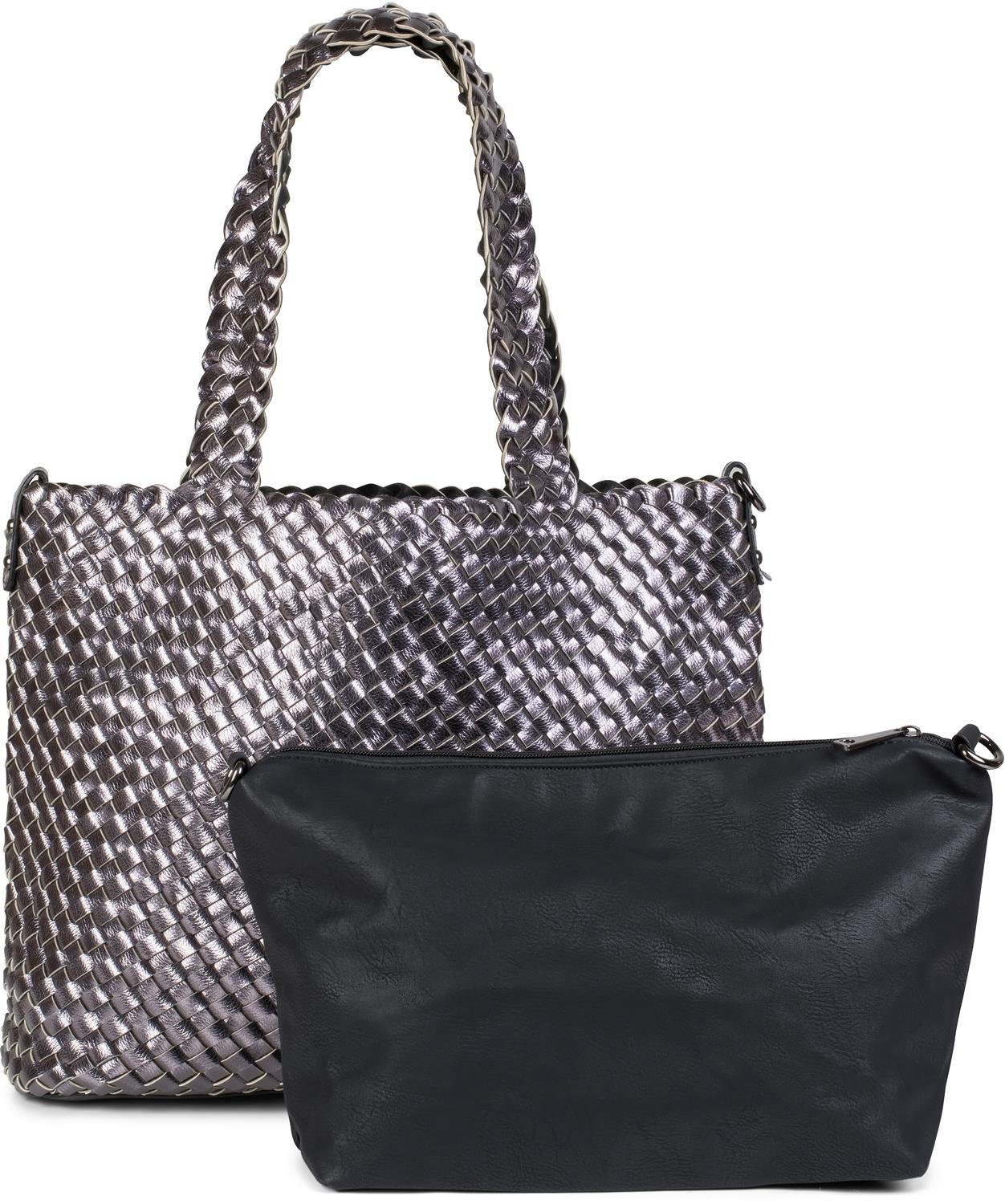 styleBREAKER Schultertasche Große XXL Wendetasche geflochten (2-tlg)