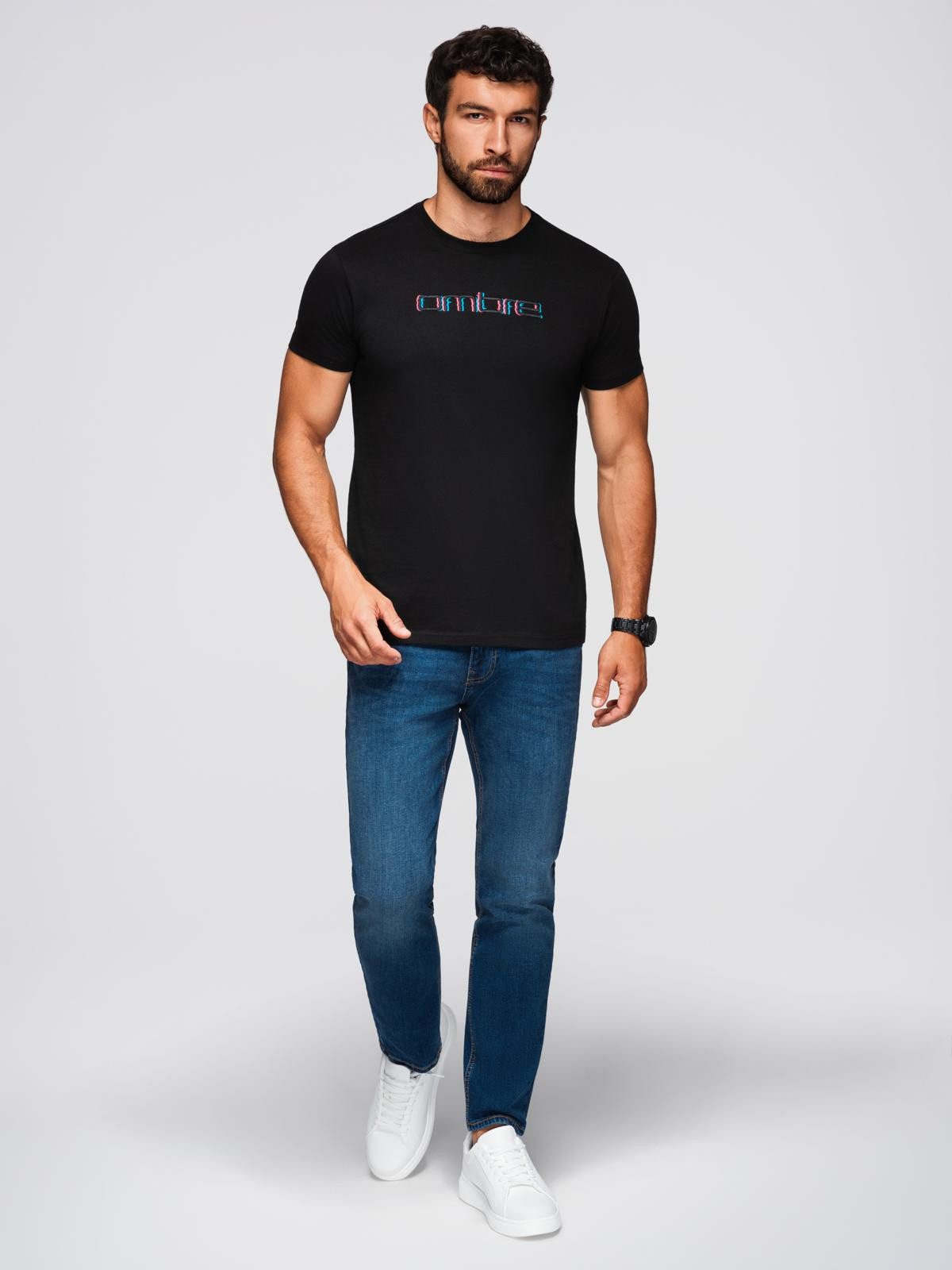 OMBRE Print-Shirt T-Shirt mit Stickerei auf der Brust