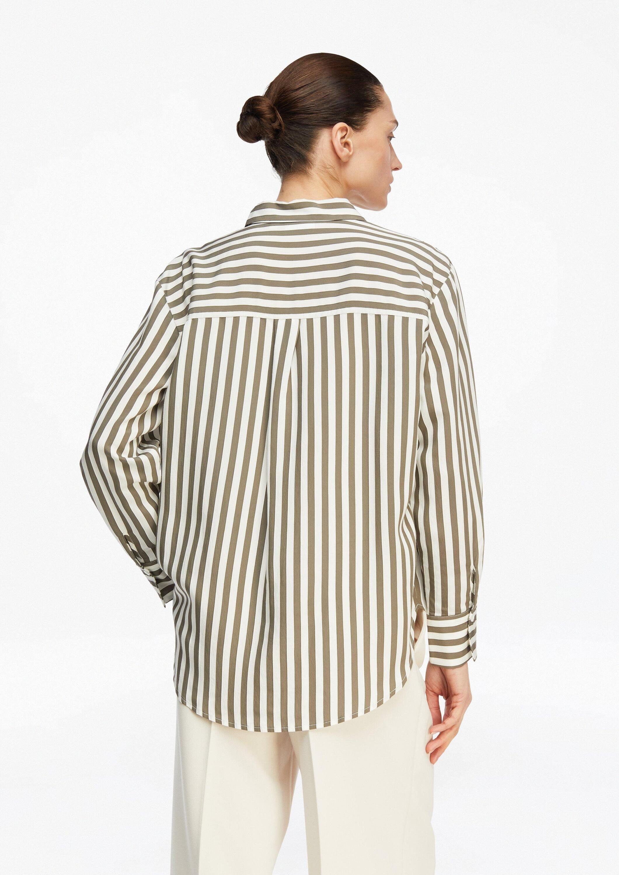 comma Langarmbluse Bluse Jacquardsteifen-Bluse aus Viskosemix im Relaxed Fit