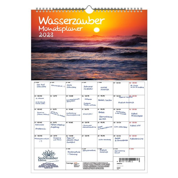 Seelenzauber Wandkalender Wasserzauber Planer DIN A3 - Kalender für 2023 Wasser und Wasserfälle