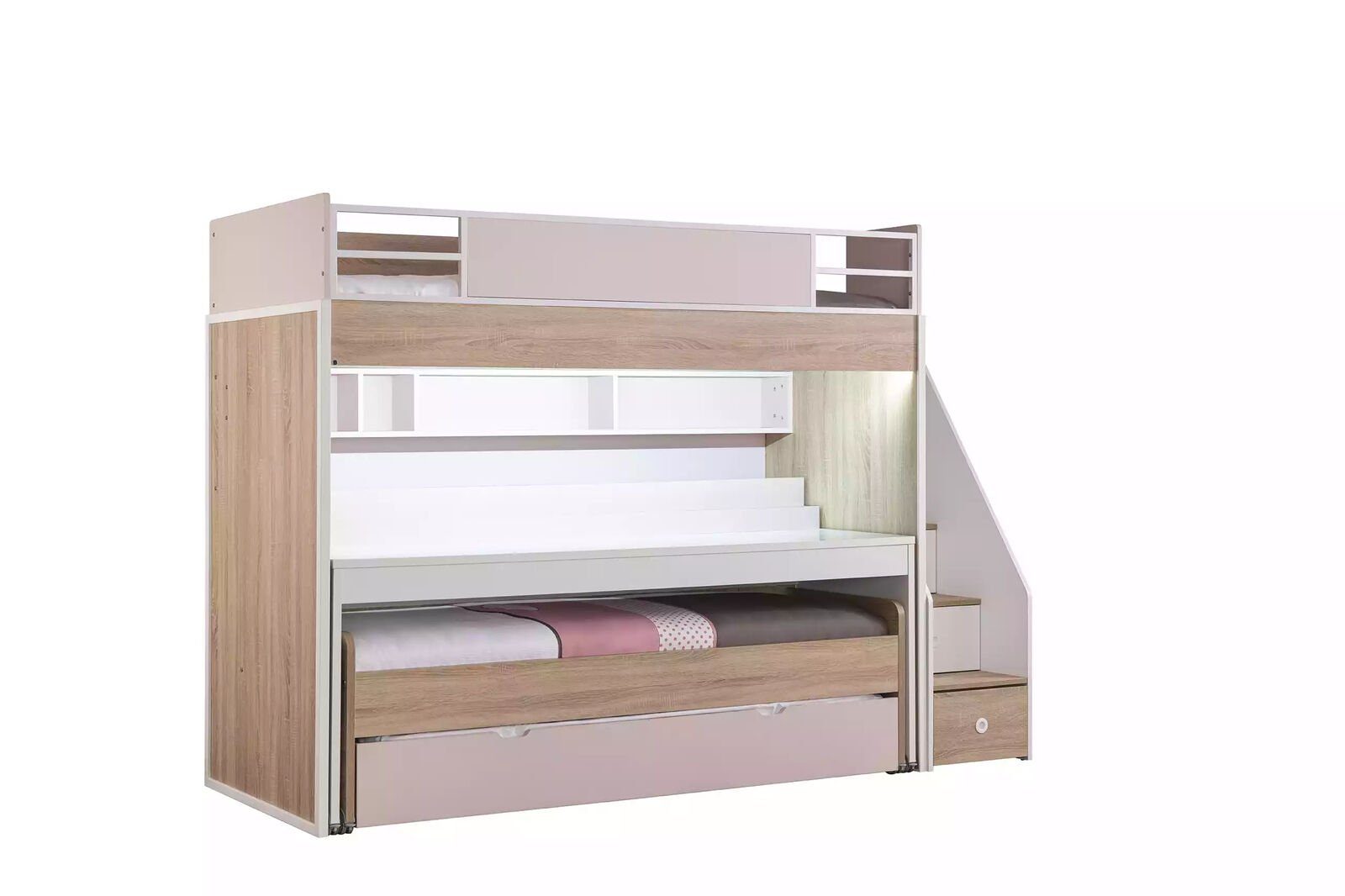 JVmoebel Etagenbett Luxus Etagenbett Nur Europe Rosa Holz Multifunktionsbett Made Schlafplätzen in (1-St., mit Etagenbett), 3