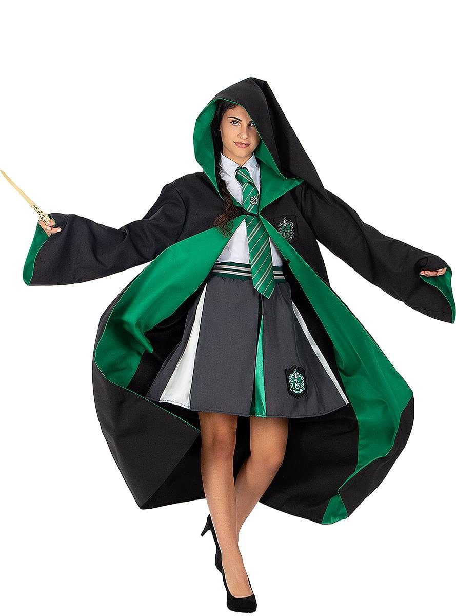 Funidelia Zauberer-Kostüm Harry Potter – Slytherin Umhang Deluxe, Hochwertiges Cape für Zauberschüler des Hauses Slytherin