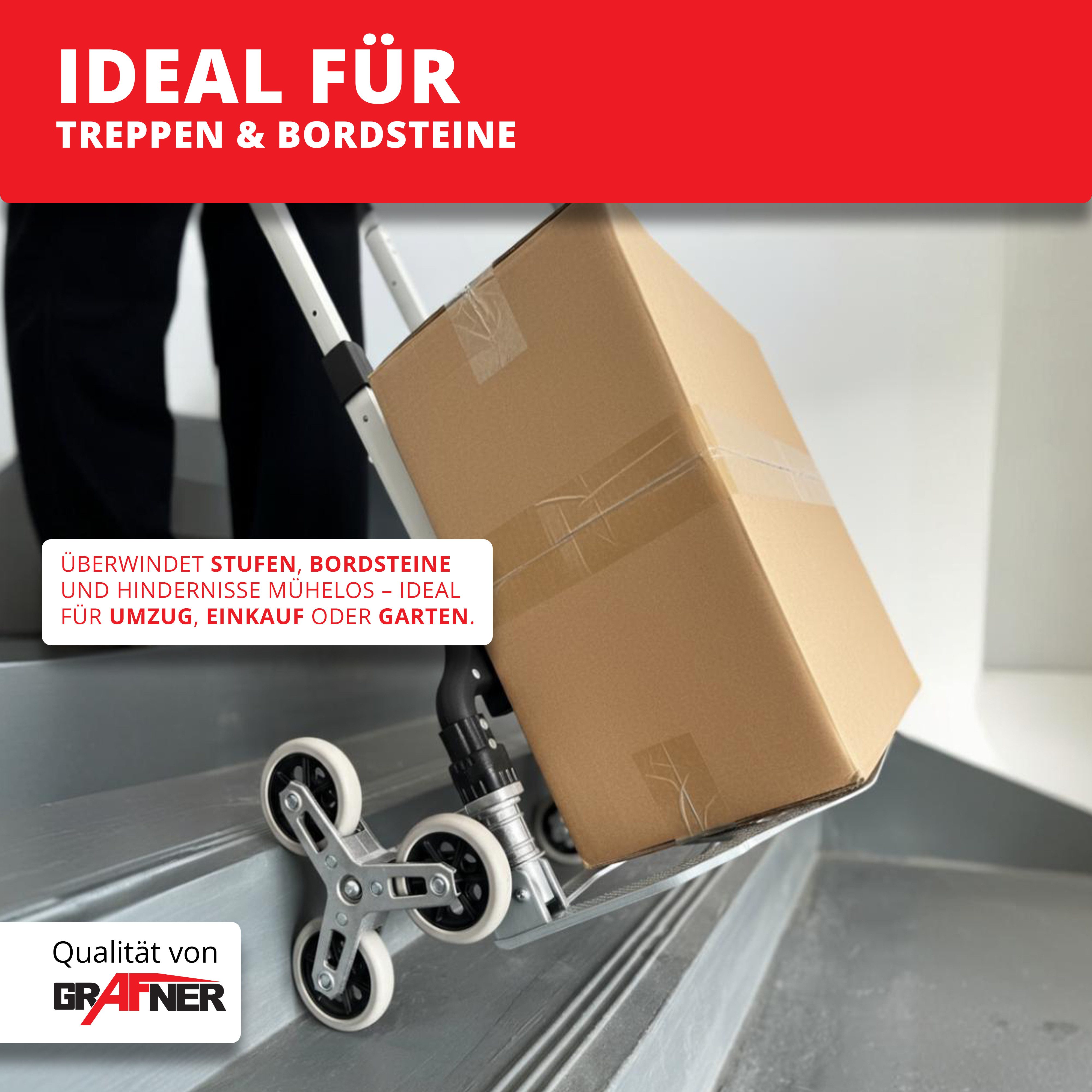Grafner Treppensackkarre Treppensteiger Sackkarre Alu ausziehbar klappbar 70kg Treppensackkarre, 70kg Tragkraft, klappbar, ausziehbar