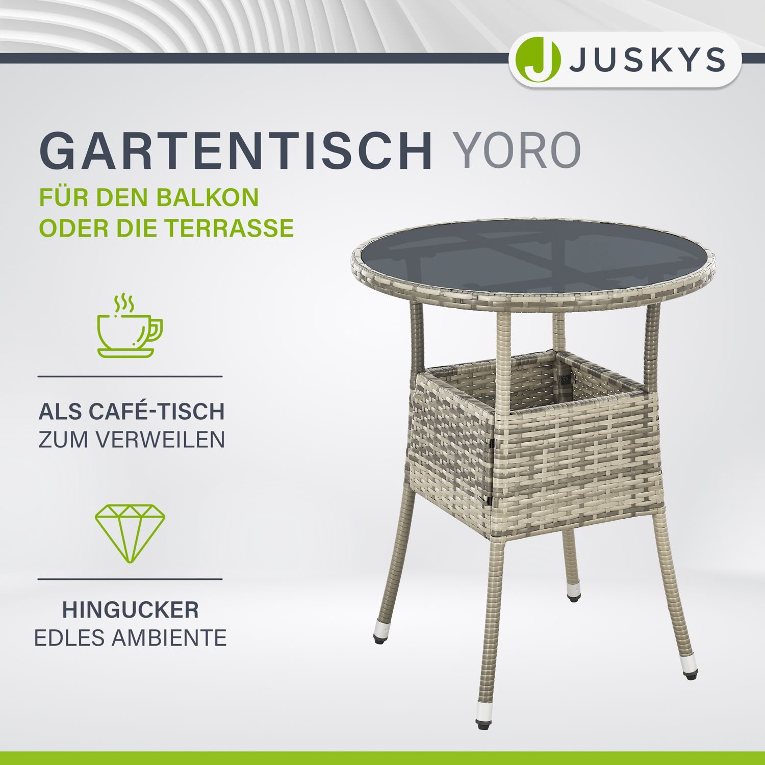 Juskys Gartentisch Yoro, rund, aus Polyrattan, wetterfest & langlebig, pfle günstig online kaufen