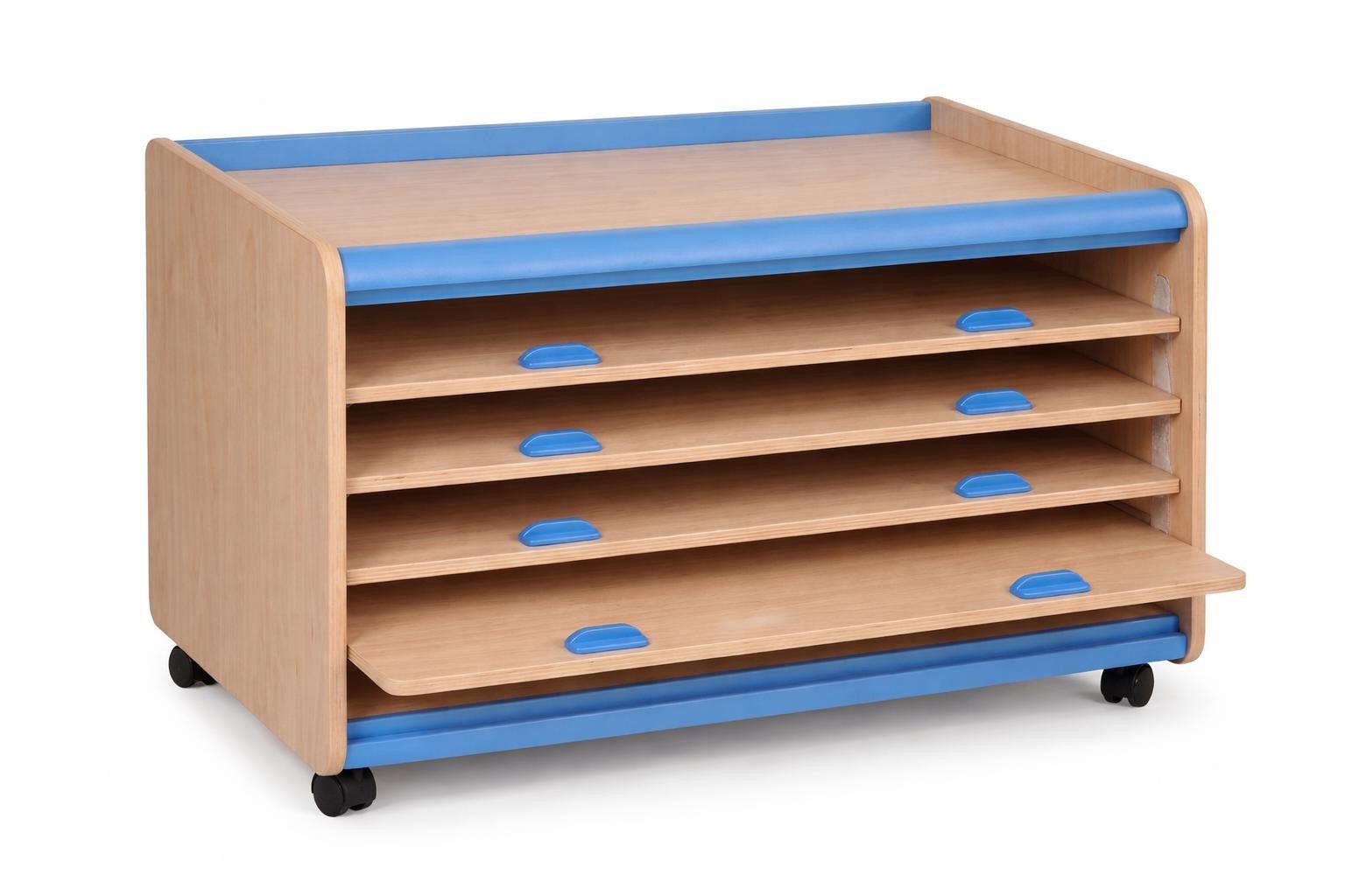 Xlmoebel Aktenschrank Blauer Kinder-Aufbewahrungsschrank mit Rollen und 4 Fächern (Kinder-Aufbewahrungsschrank, 4 Fächer) Made in Europa