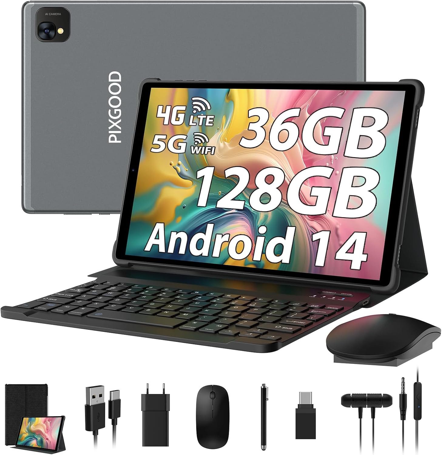 Zevelora mit 4G LTE Octa-Core 12 GB RAM 128GB Tablet (10", 128 GB, Android 14, 4G LTE, 5G WLAN Dual SIM Full HD 1TB Speicher Tastatur Zubehör)