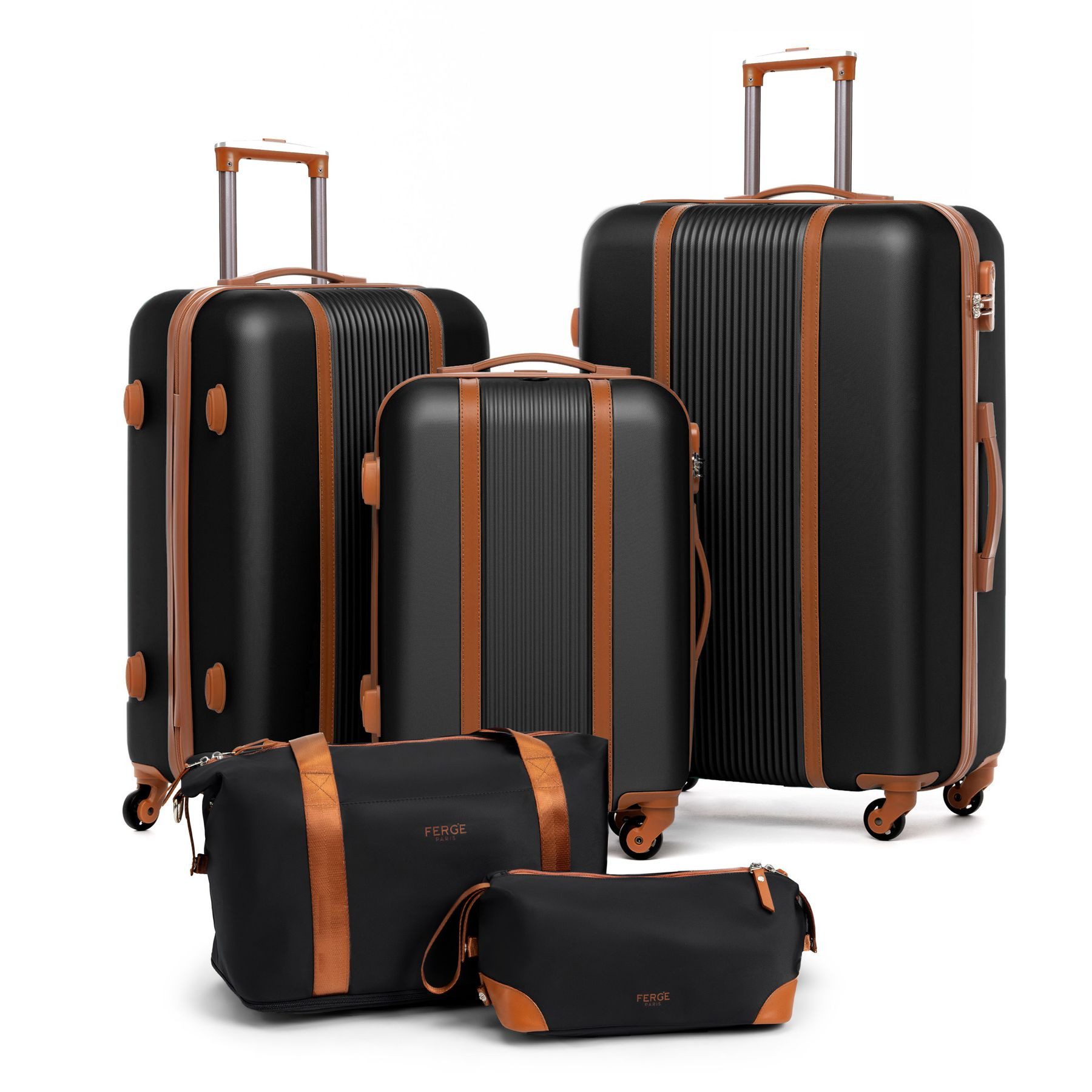 FERGÉ Kofferset Hartschale 5-teilig Koffer Set Reisegepäck MILANO, 4 Rollen, (5er Kofferset stabil und leicht mit Zahlenschloß, 5 tlg., Trolley Set 5 Größen Handgepäck Koffer M XL Reisetasche Kulturtasche), 5er Gepäckset, Premium Rollkoffer 4 Rollen, Reis
