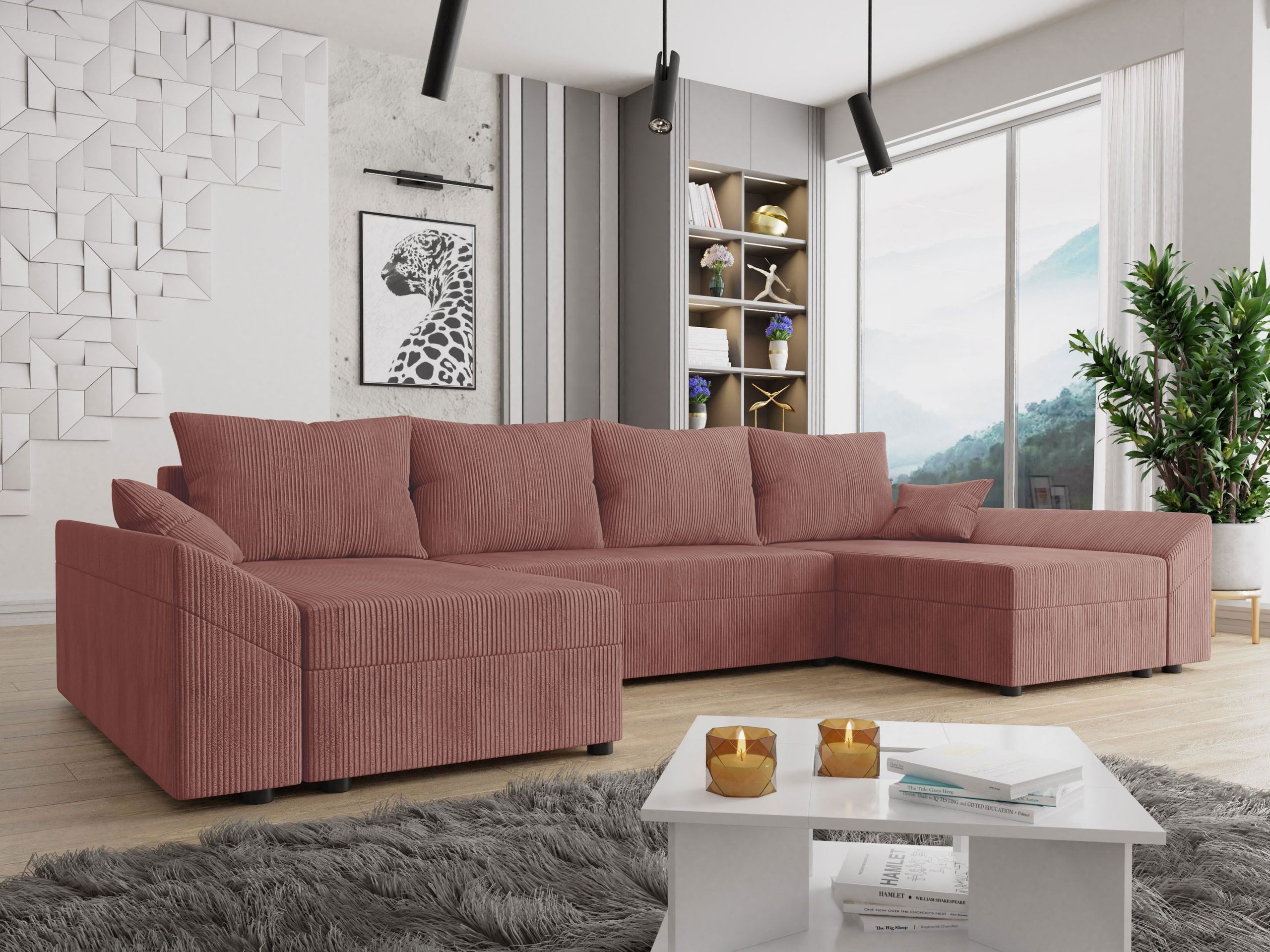 MIRJAN24 Wohnlandschaft Dante U Cord, mit Schlaffunktion und Bettkasten, 5 Sitzer, Symmetrisches U-Form