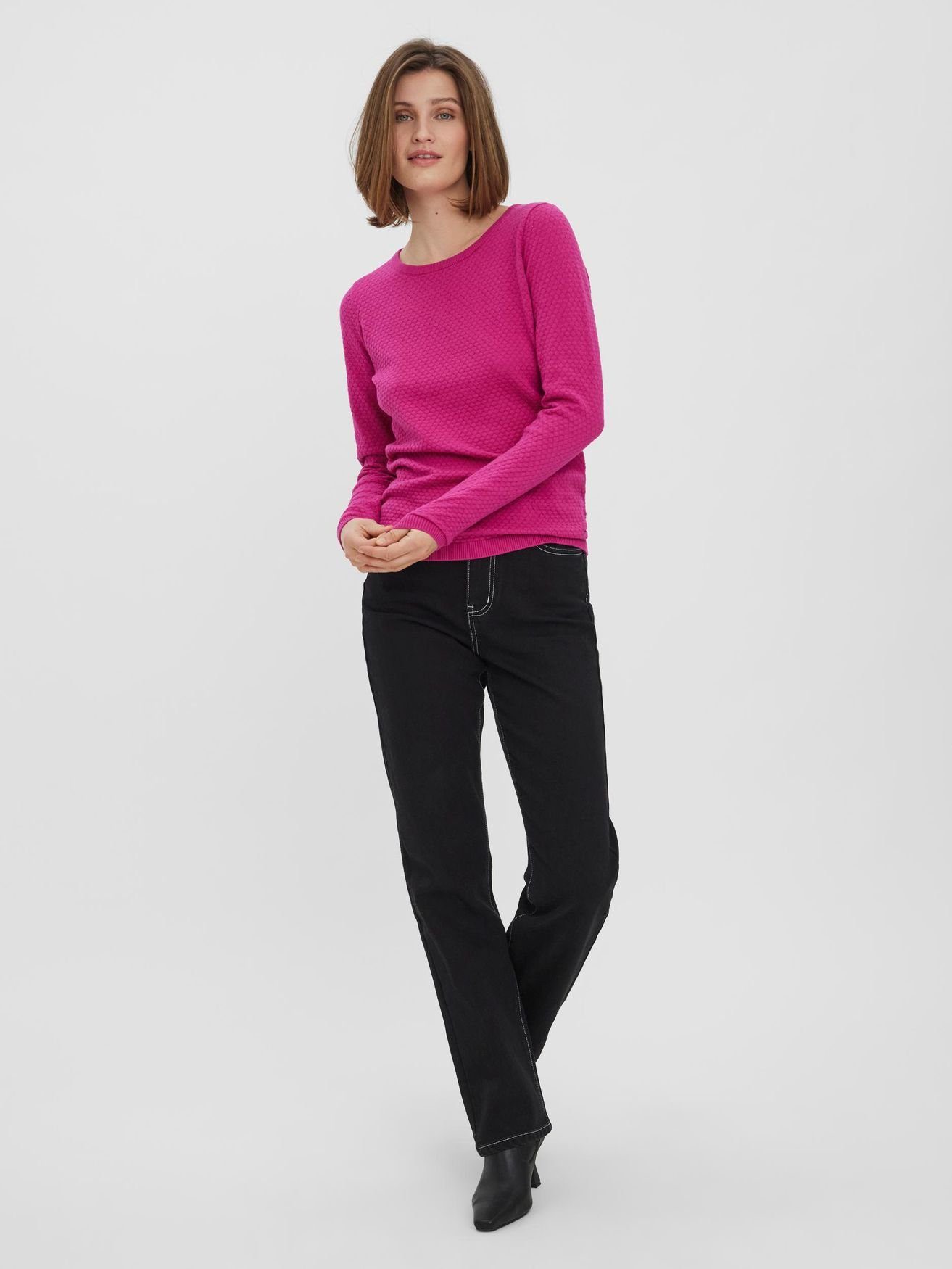 VMCARE Vero Feinstrick Pink Pullover in Moda Longsleeve Struktur Strickpullover Rundhals 4592