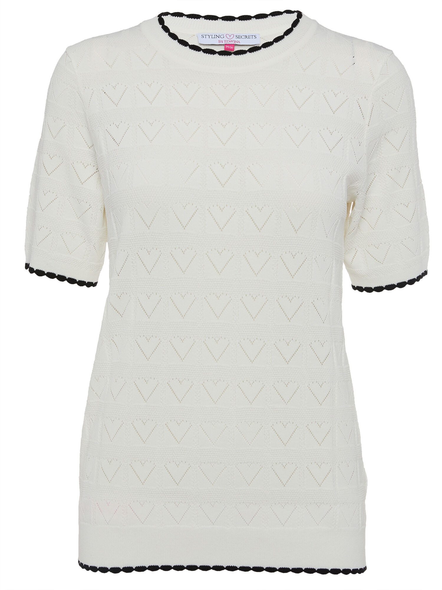 Edwina Eidtmann Rundhalspullover Kurzarmshirt mit allover Herzintarsien