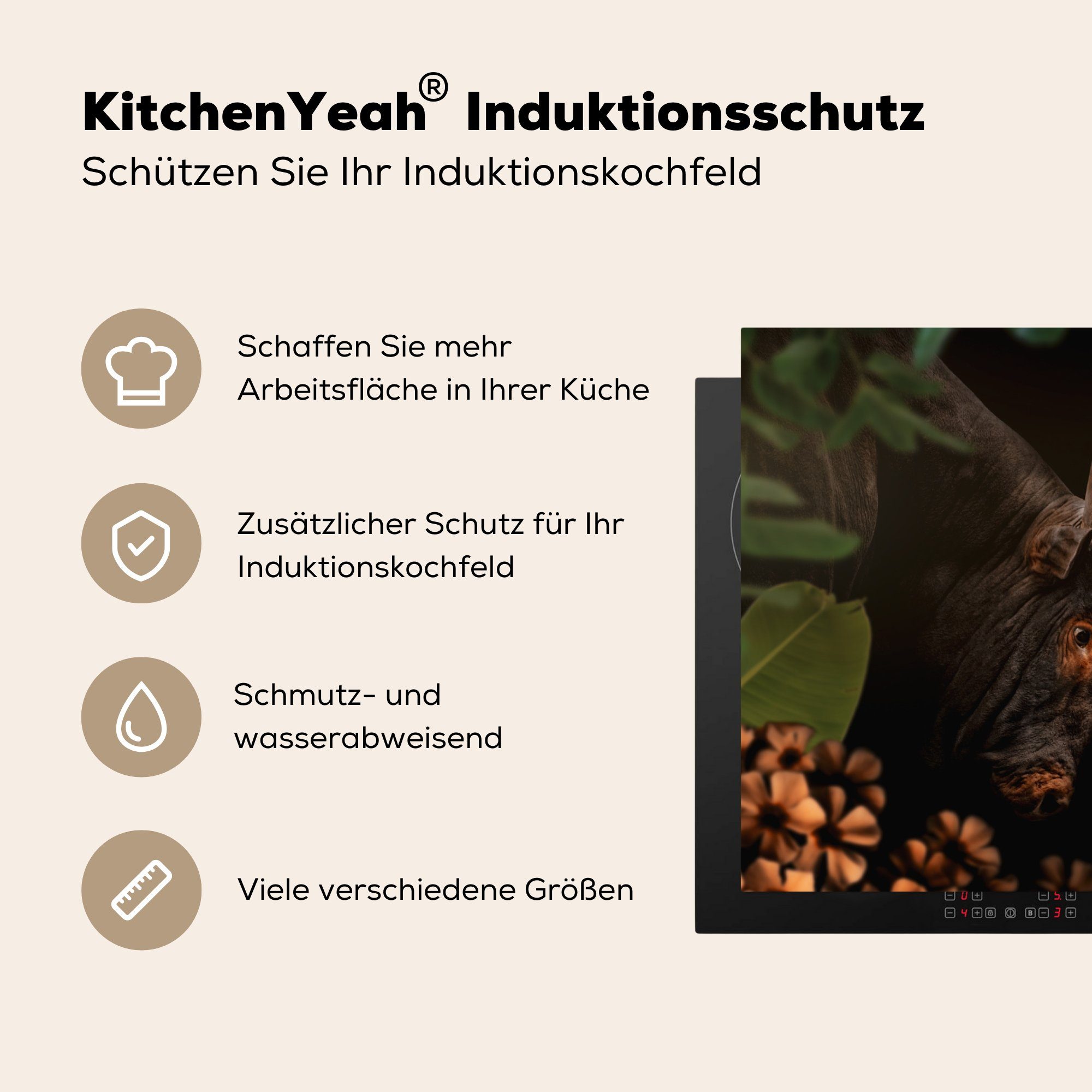 Kuh Dschungel Vinyl, Induktionskochfeld küche, - Herdblende-/Abdeckplatte cm, Ceranfeldabdeckung Blumen tlg), - Schutz - MuchoWow (1 Pflanzen, die 81x52 für