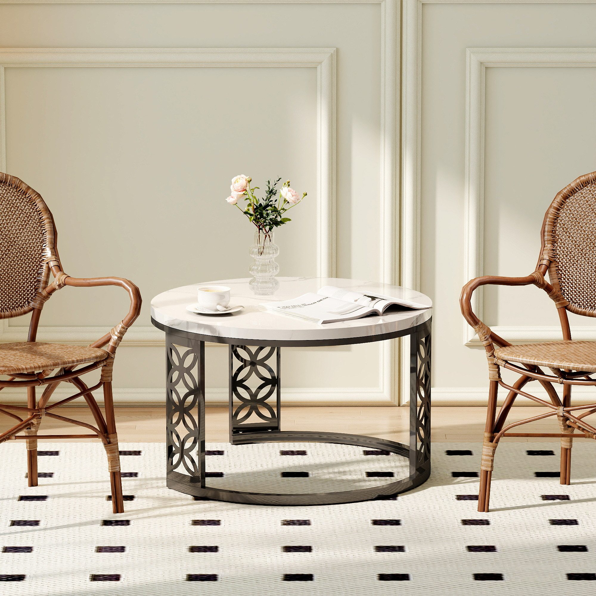 STILVORA Couchtisch Wohnzimmertische runde Satztisch Marmoroptik mit Bodenschutz,Sofatisch (Platzsparendes Design), Hitzebeständige, leicht zu reinigende Deskto – Bild 4 von 5