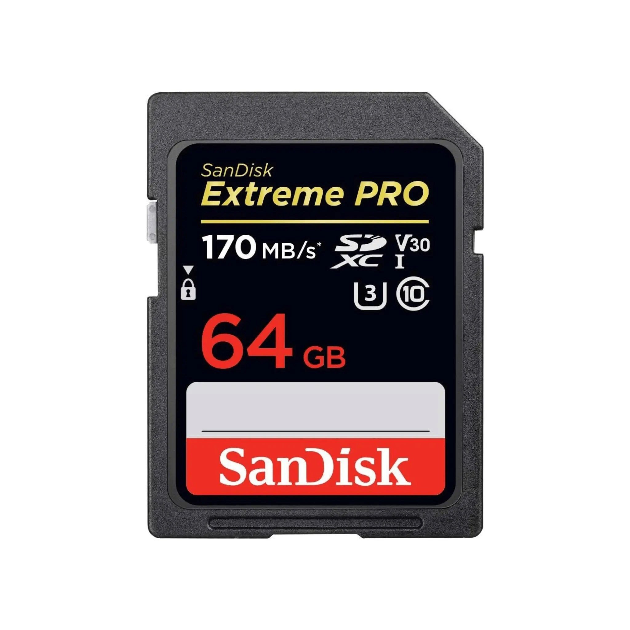 Sandisk Extreme PRO SDXC Speicherkarte (64 GB, Video Speed Class 30 (V30)/UHS Speed Class 3 (U3), 170 MB/s Lesegeschwindigkeit)