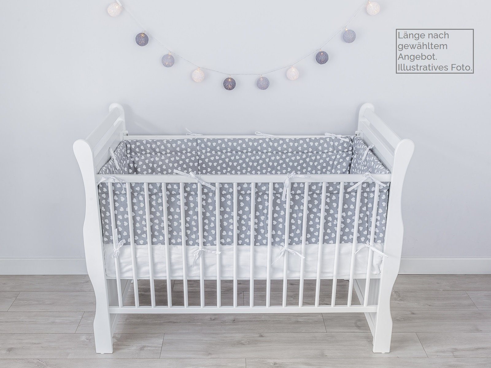 Loolay Bettnestchen GRAU WEIß Baumwolle BETTUMRANDUNG Babybett 420, 360, 210, 180 x 30cm, (Babyausstattung Babynest Kopfschutz Kantenschutz Baby, 100% Baumwolle – Bild 2 von 5