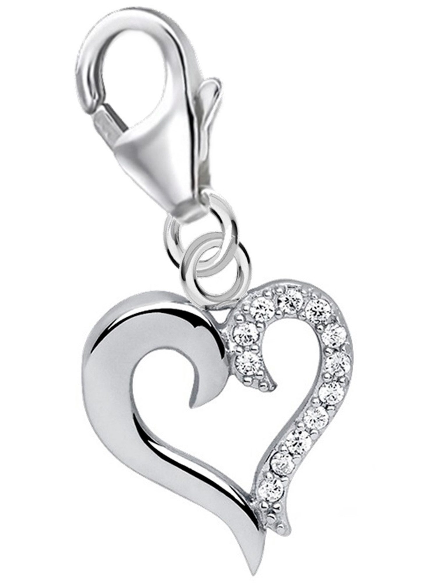 Charm Herz Charm Anhänger Herz Zirkonia aus 925 Sterling Silber