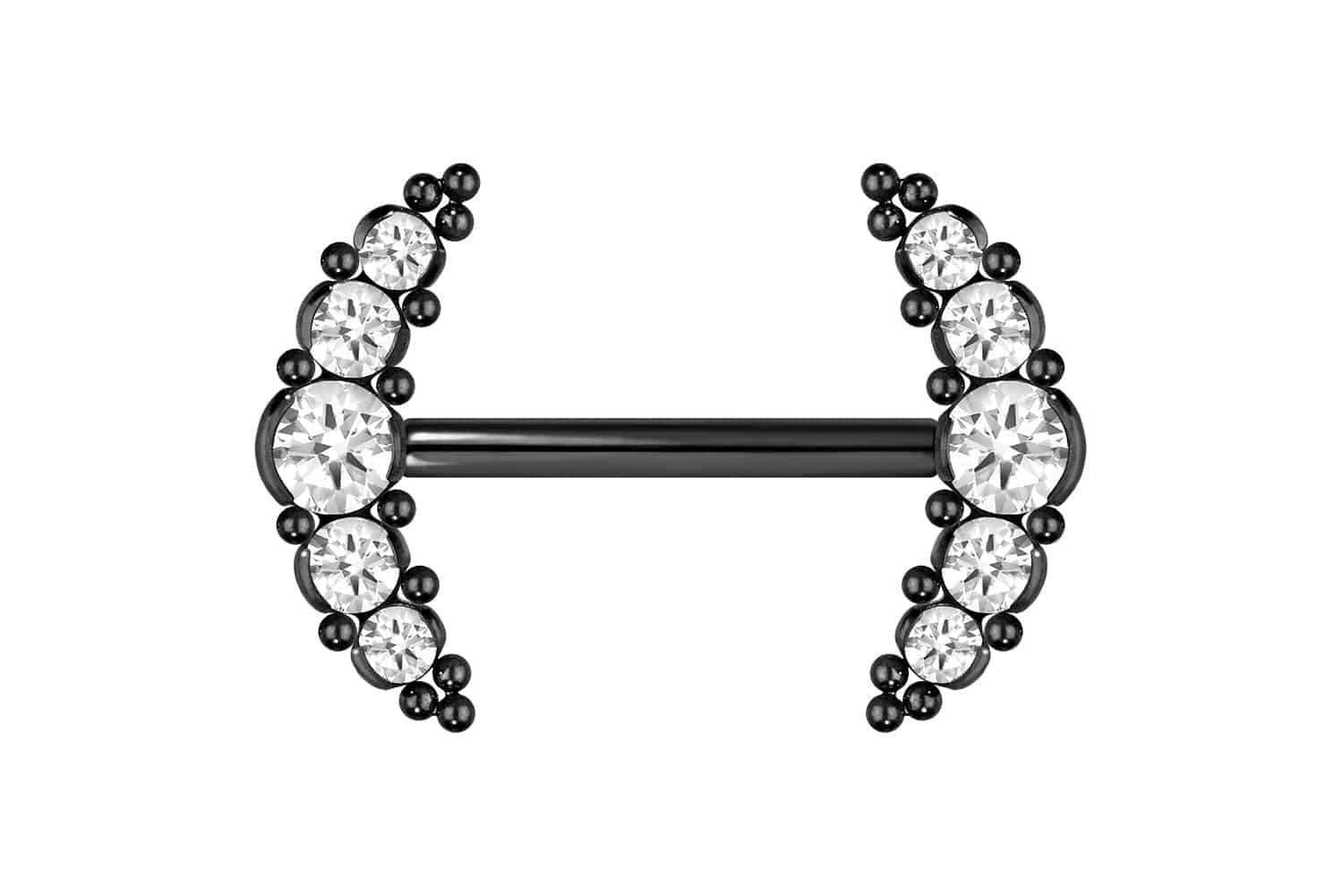 Brustwarzenpiercing Titan Barbell mit Push Fit 5 KRISTALLE + KUGELN