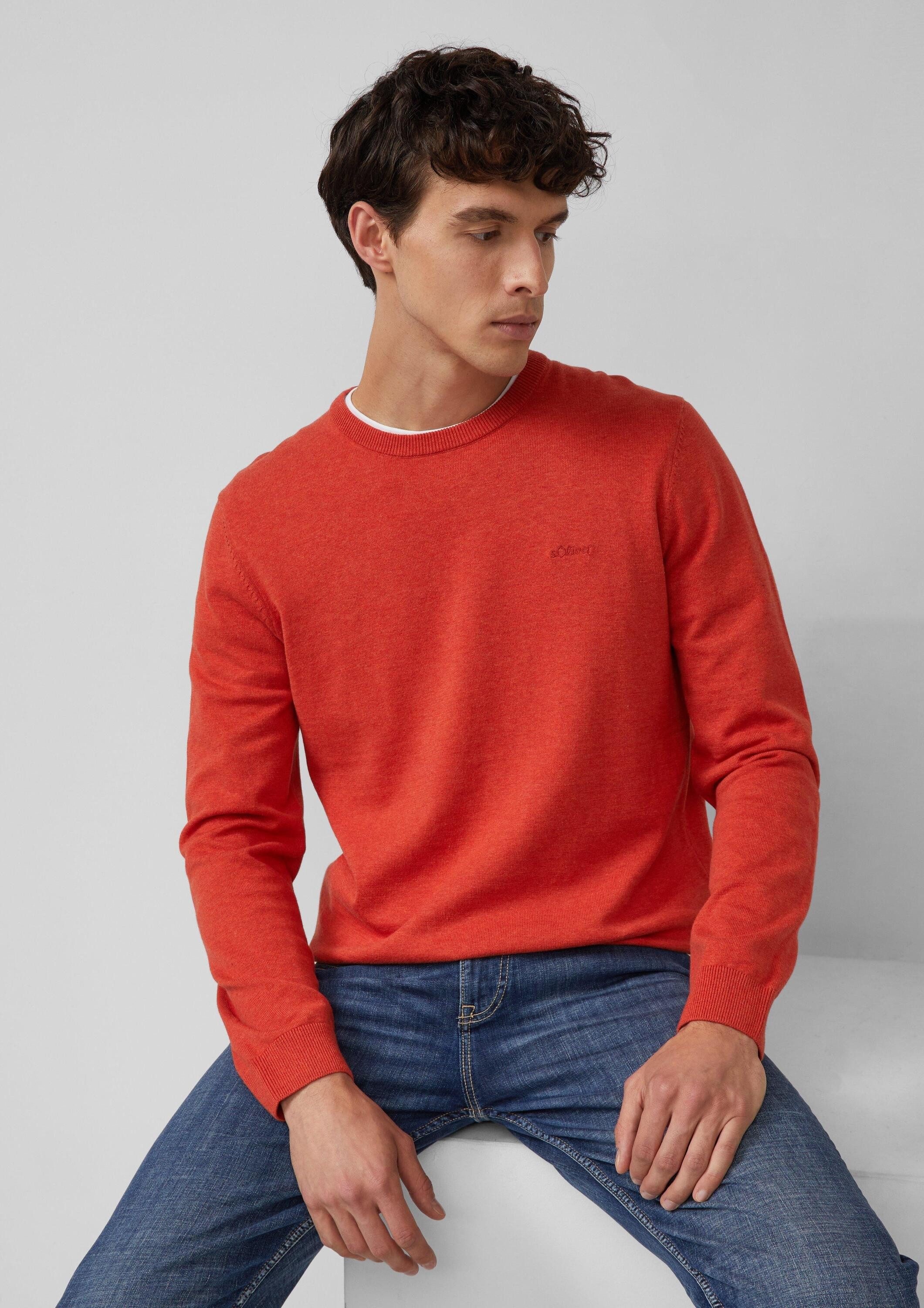 s.Oliver Longpullover Strickpullover Baumwollpullover mit Logo-Stickerei