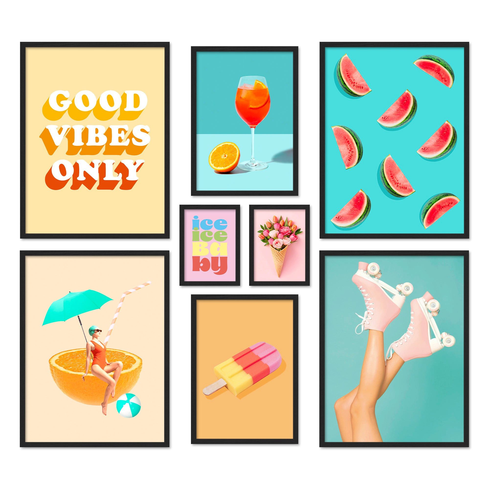 ARTFAVES Bilder-Collage Poster Set Dopamine Summer I mehrteilige Bilderwand I Wandbilder Somme, (Wandbilder modern, 8 St)