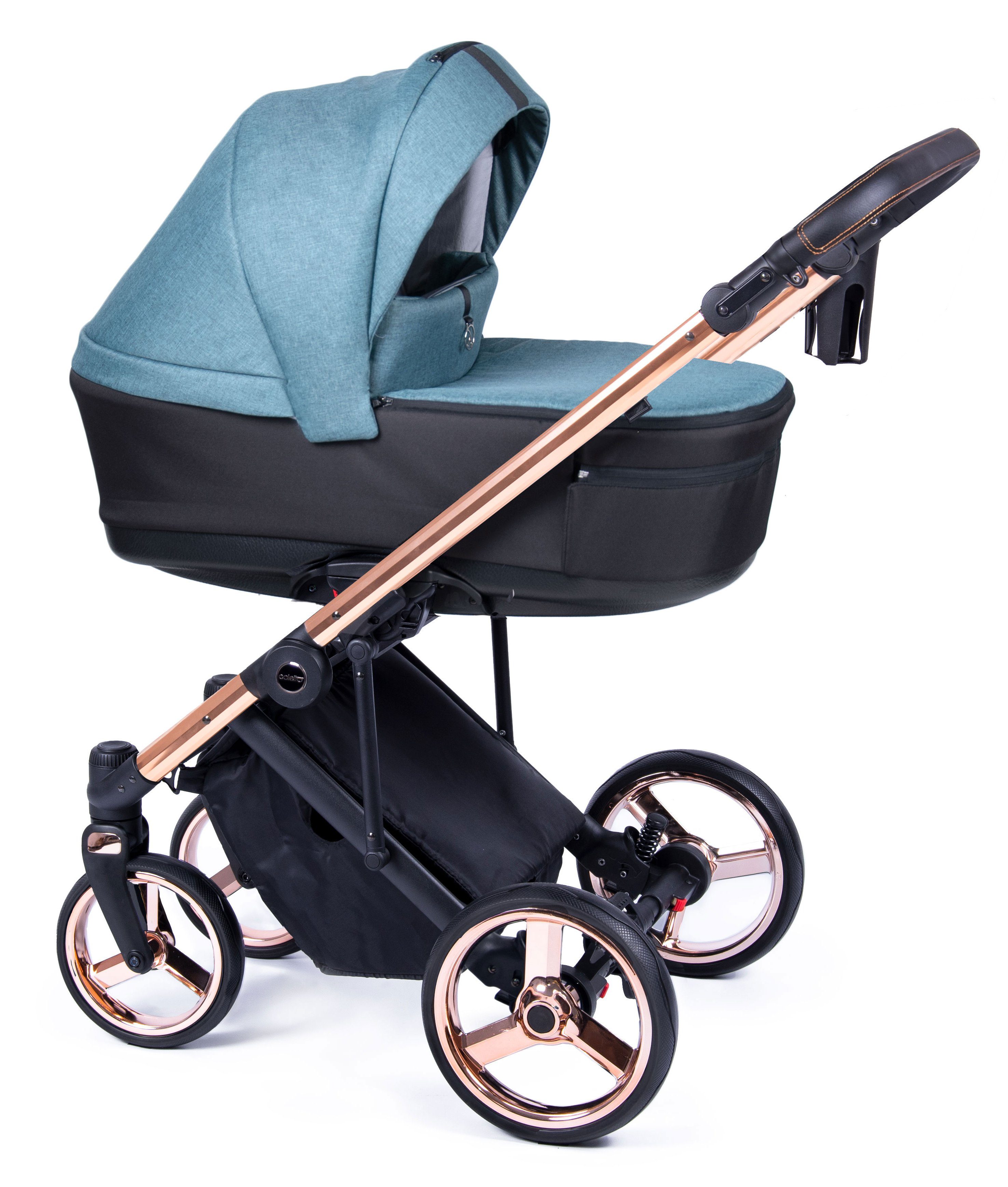babies-on-wheels Kombi-Kinderwagen 2 in 1 14 Gestell Teile in Kinderwagen-Set Fado Türkis 24 = gold Designs - 