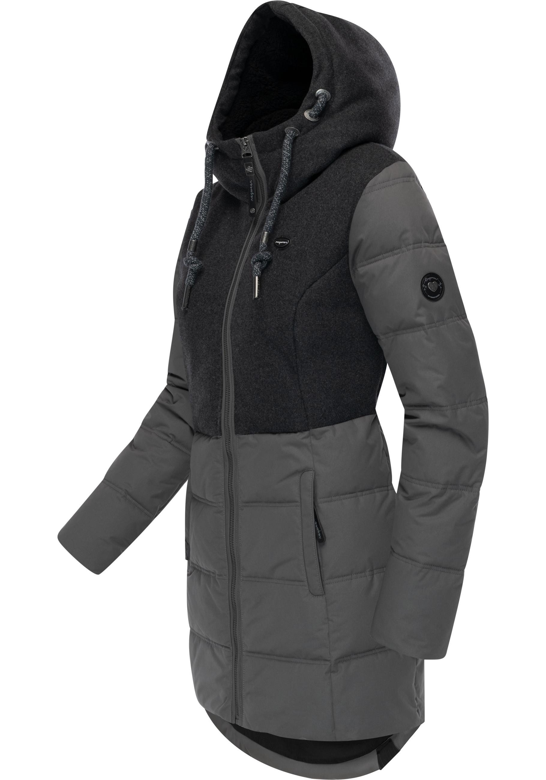 Ragwear Winterjacke Ashani Block Intl. stylischer Winterparka mit gefütterter Kapuze