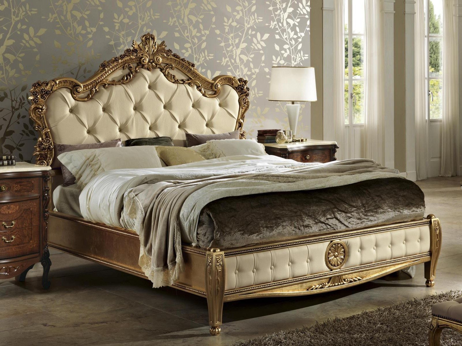 Xlmoebel Holzbett Doppelbett im Chesterfield Design aus hochwertigem Holz (Doppelbett, Bett), Hergestellt in Europa