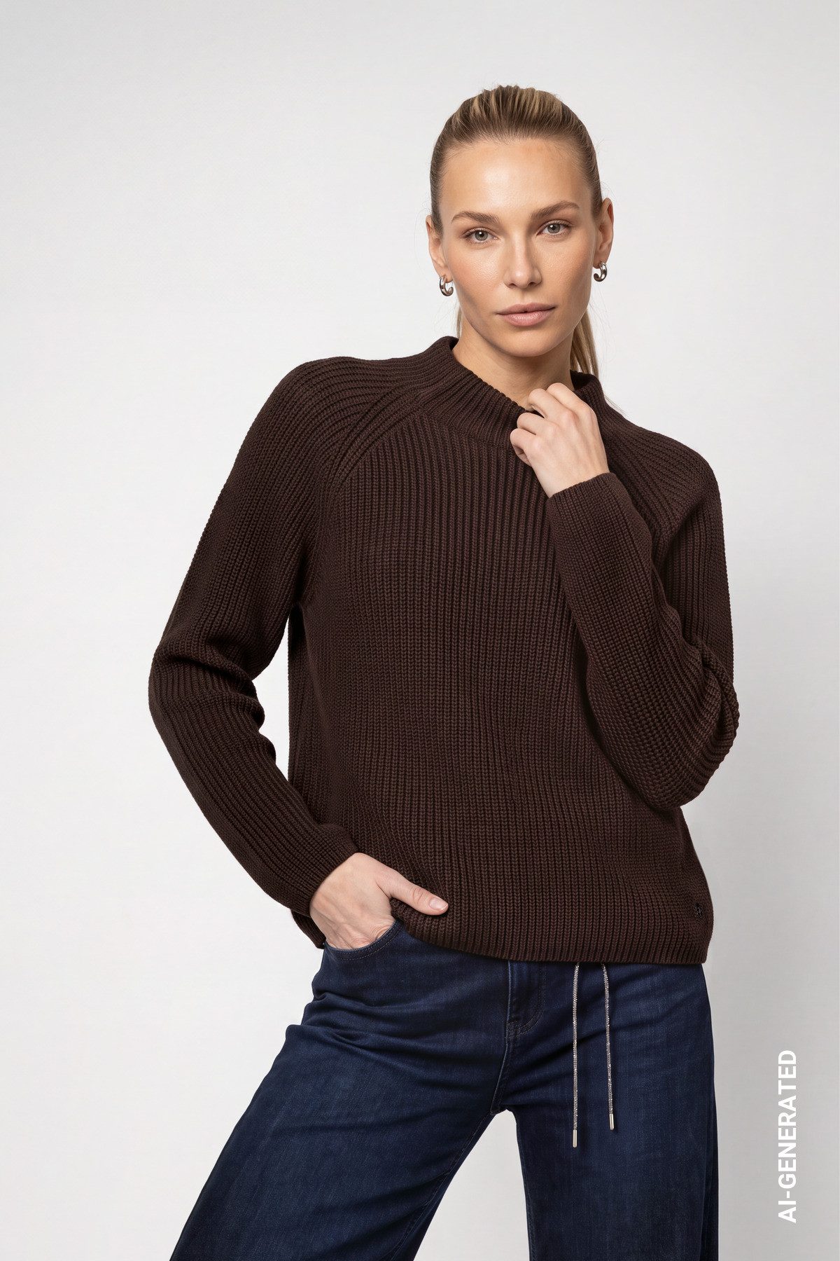 Monari Strickpullover Pullover Basic Perlfang Regular fit mit Stehkragen