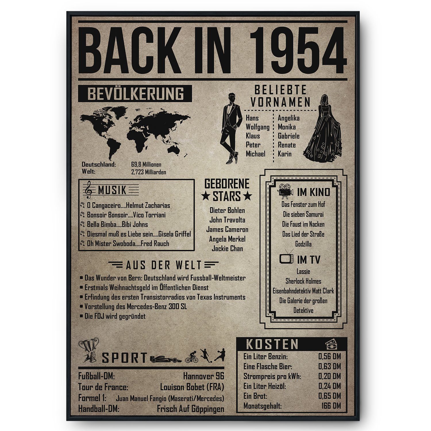 Tigerlino Poster Geschenk Männer Frauen, Geburtstag Rückblick Zeitreise Geschenkidee, 72. Geburtstag Jahrgang 1954, Bild