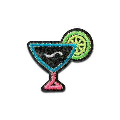 Mono-Quick Aufnäher Bügelbild, Aufbügler, Applikationen, Patches, Flicken, zum aufbügeln, Polyester, Cocktail Neon Pailletten - Größe: 3,1 x 3,5 cm