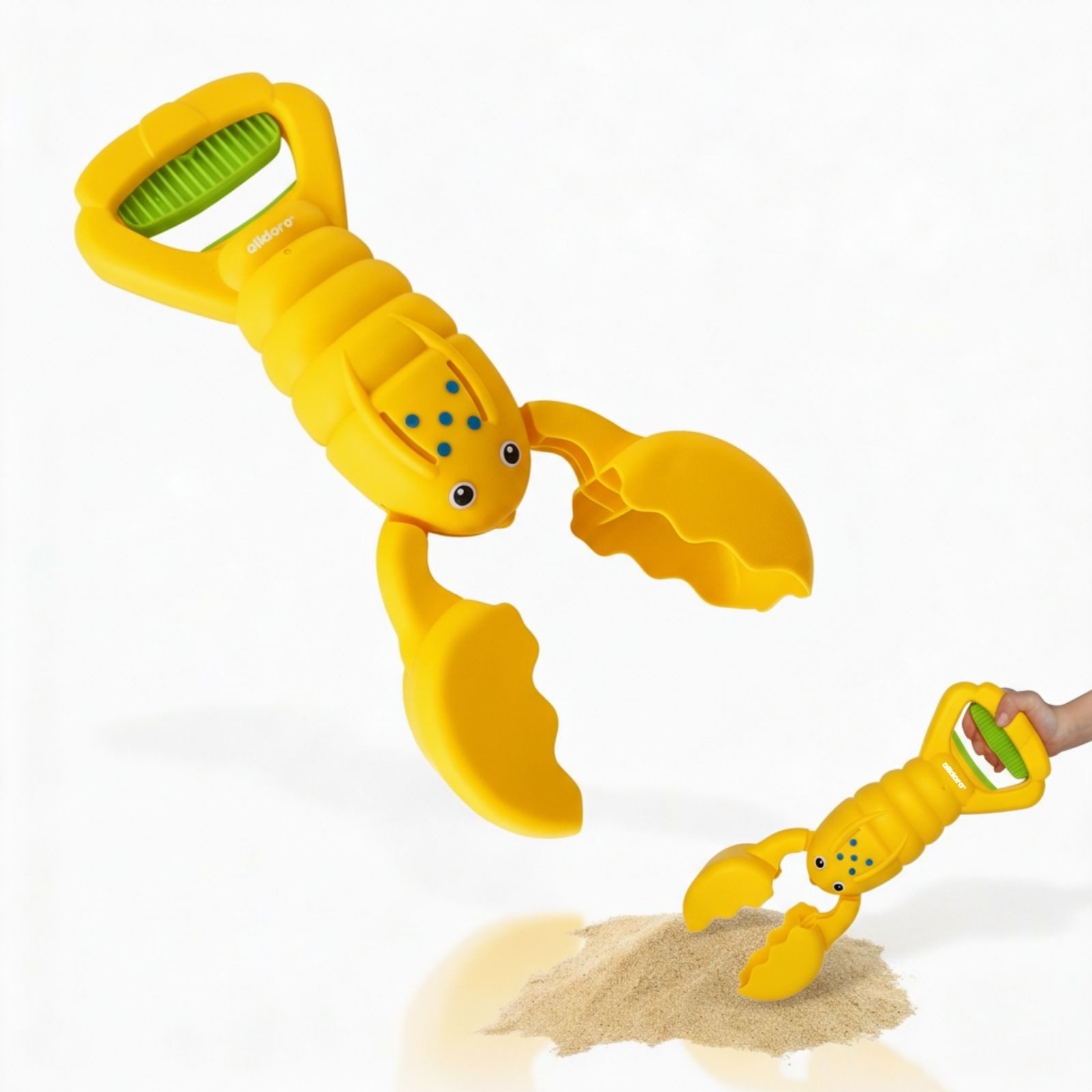 alldoro Sandform Sandgreifer Hummer gelb, tierisches Sandspielzeug f. Kinder ab 3 Jahre, Kinder-Handbagger zum Buddeln und Spielen im Sandkasten & am Strand