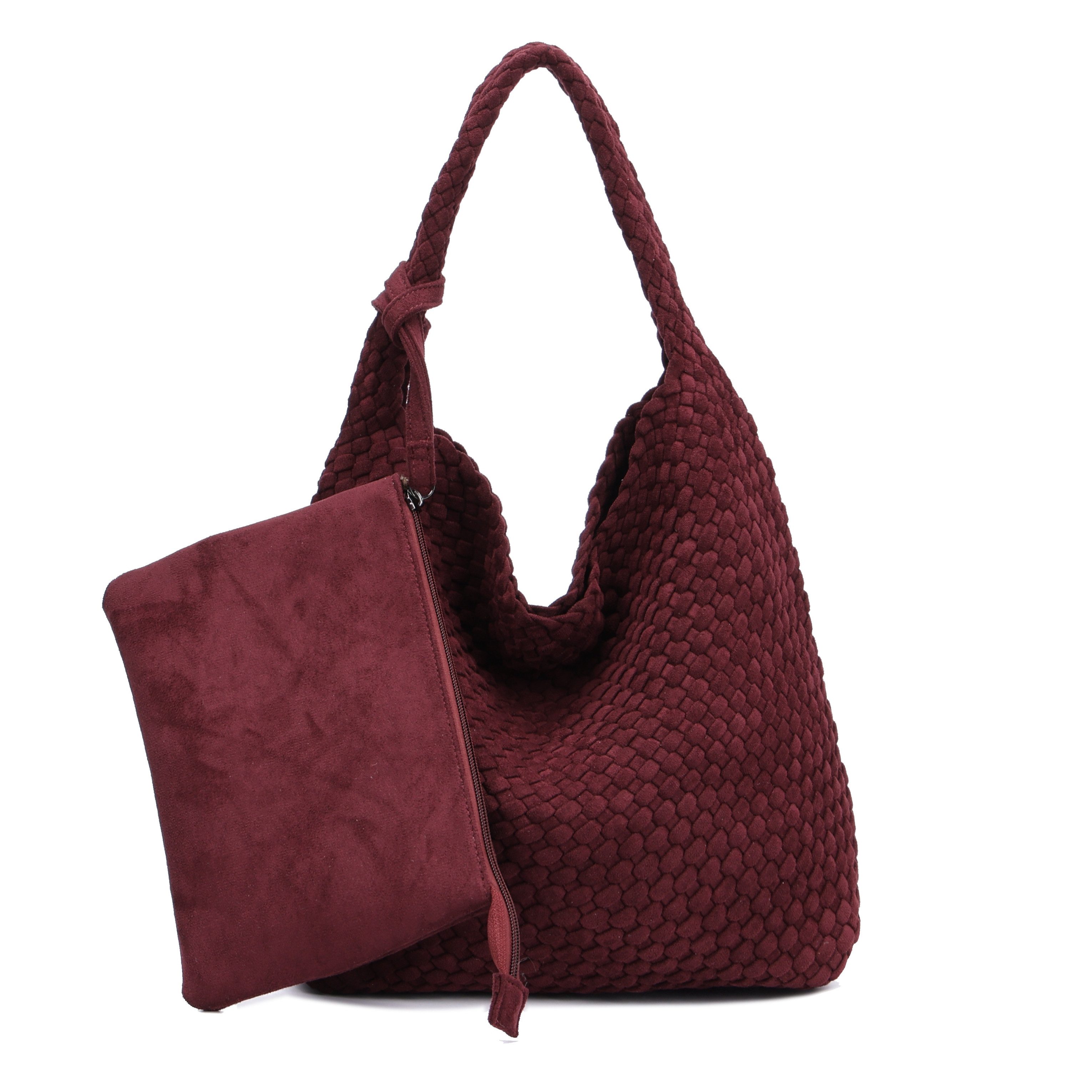 MIRROSI Shopper Damen Schultertasche Handgeflochten Wildleder-Optik (ca.36x14x31cm), große Hobo Bag mit Innentasche