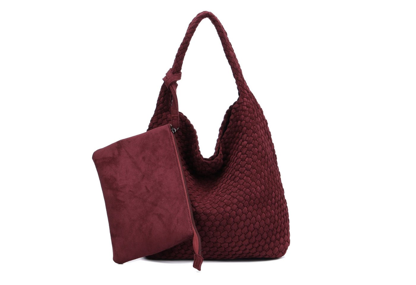 MIRROSI Shopper Damen Schultertasche Handgeflochten Wildleder-Optik (ca.36x14x31cm), große Hobo Bag mit Innentasche