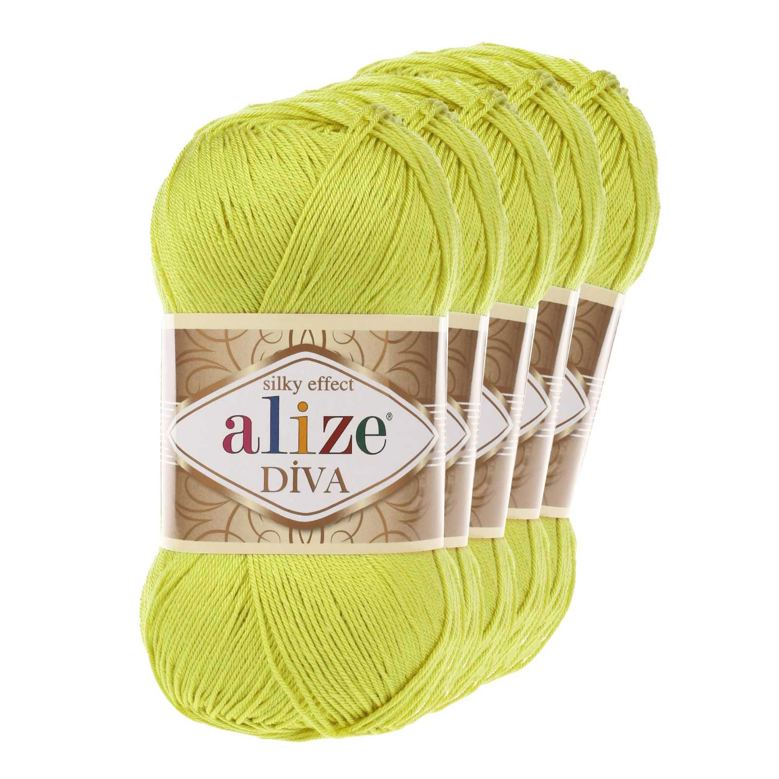 Alize 5 x 100g Strickgarn ALIZE DIVA - Häkelgarn Sommerwolle Häkelwolle, 350 m, 109 limette