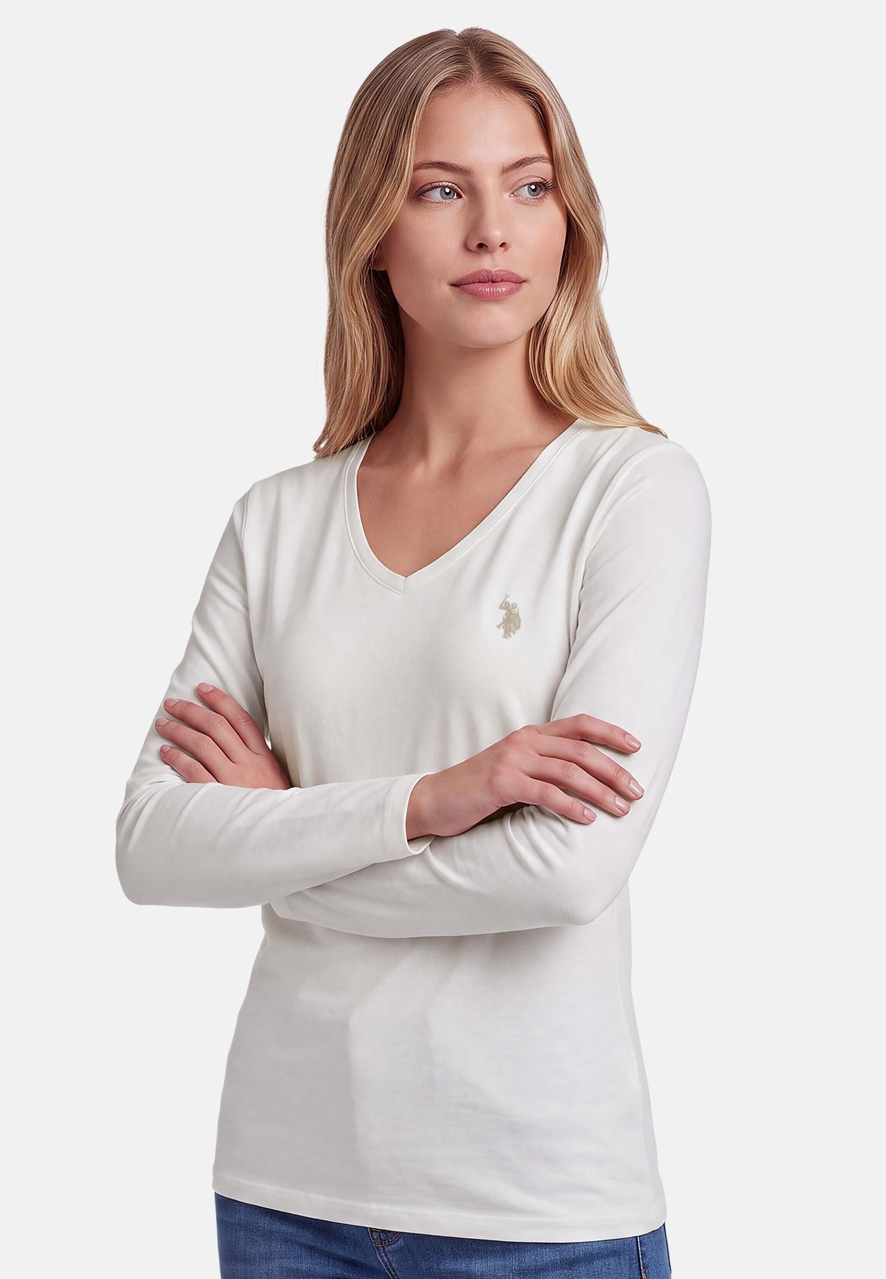 U.S. Polo Assn. Langarmshirt mit V-Ausschnitt und Stickereidetails Elastisches Longsleeve mit normaler Passform – Bild 2 von 5