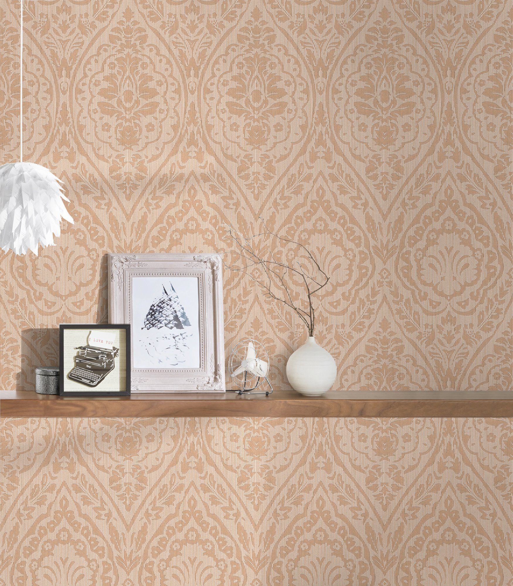 Tessuto, Streifen samtig, Architects Tapete Barock, Textiltapete Paper beige