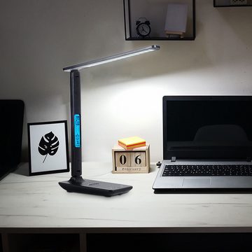REDOM LED Schreibtischlampe Nachttischlampe Tischlampe Tisch Lampe Leuchte Schlafzimmer USB-Ladung, Ladestation für Handy, LED fest integriert, 3 Farbtemperaturen, verstellbar 5 Helligkeitsstufen Kalender Wecker wireless Ladestation