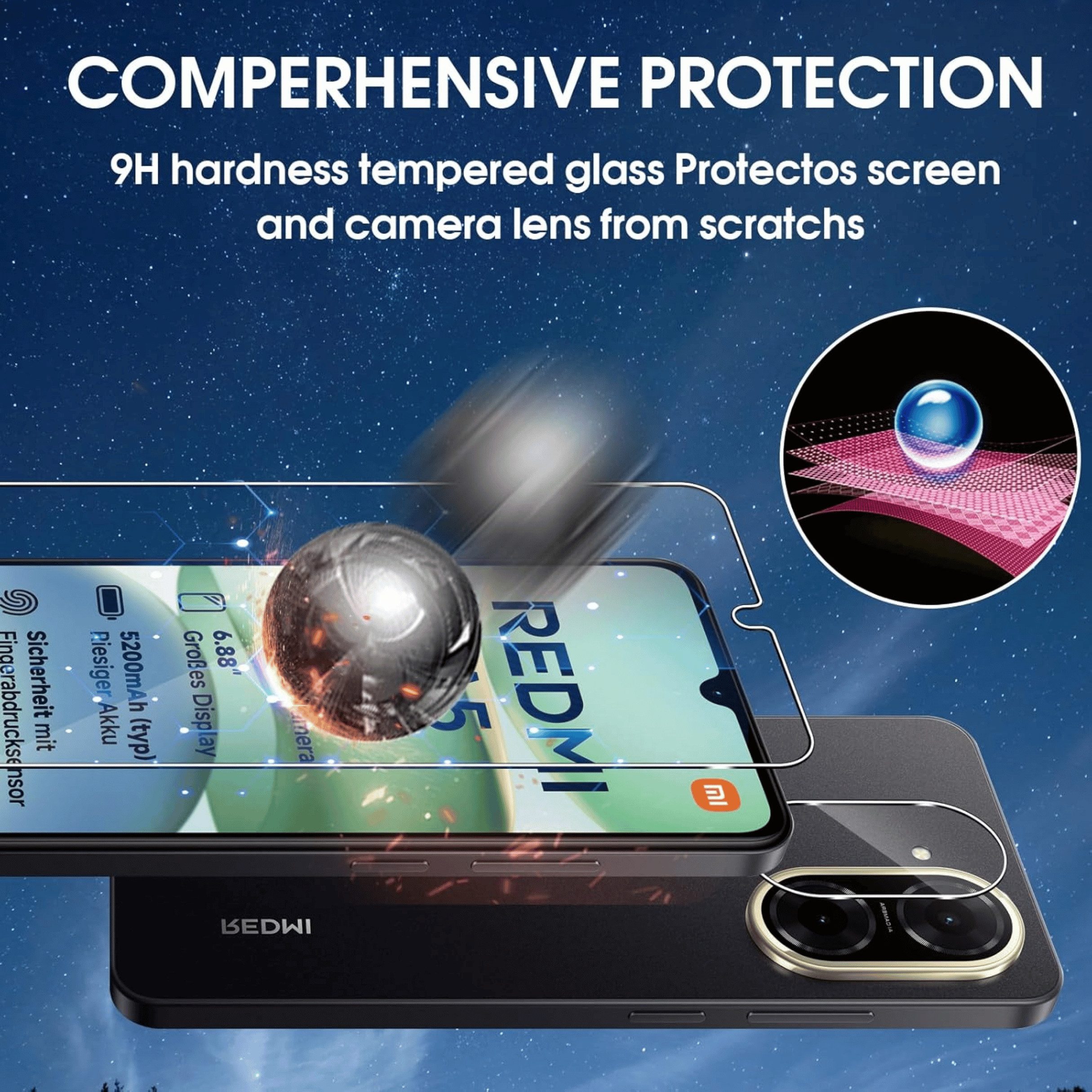 SmartUP Displayschutzglas für Xiaomi Redmi A5 Panzerfolie Schutzglas Display Kamera Screen 9H für Xiaomi Redmi A5, kompletter Rundumschutz – Bild 2 von 5