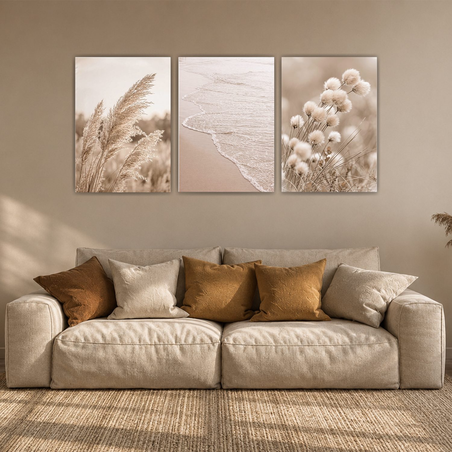 Tigerlino Poster Strand Poster 3er Set Beige Pampasgras Meer Boho Wandbilder – Bild 5 von 5