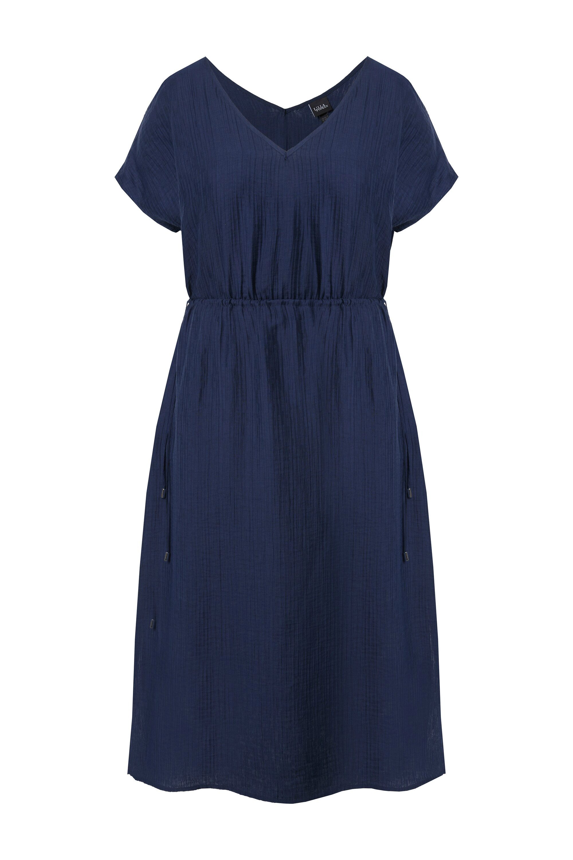 Ulla Popken Maxikleid Maxikleid Tunnelzug V-Ausschnitt ärmellos günstig online kaufen