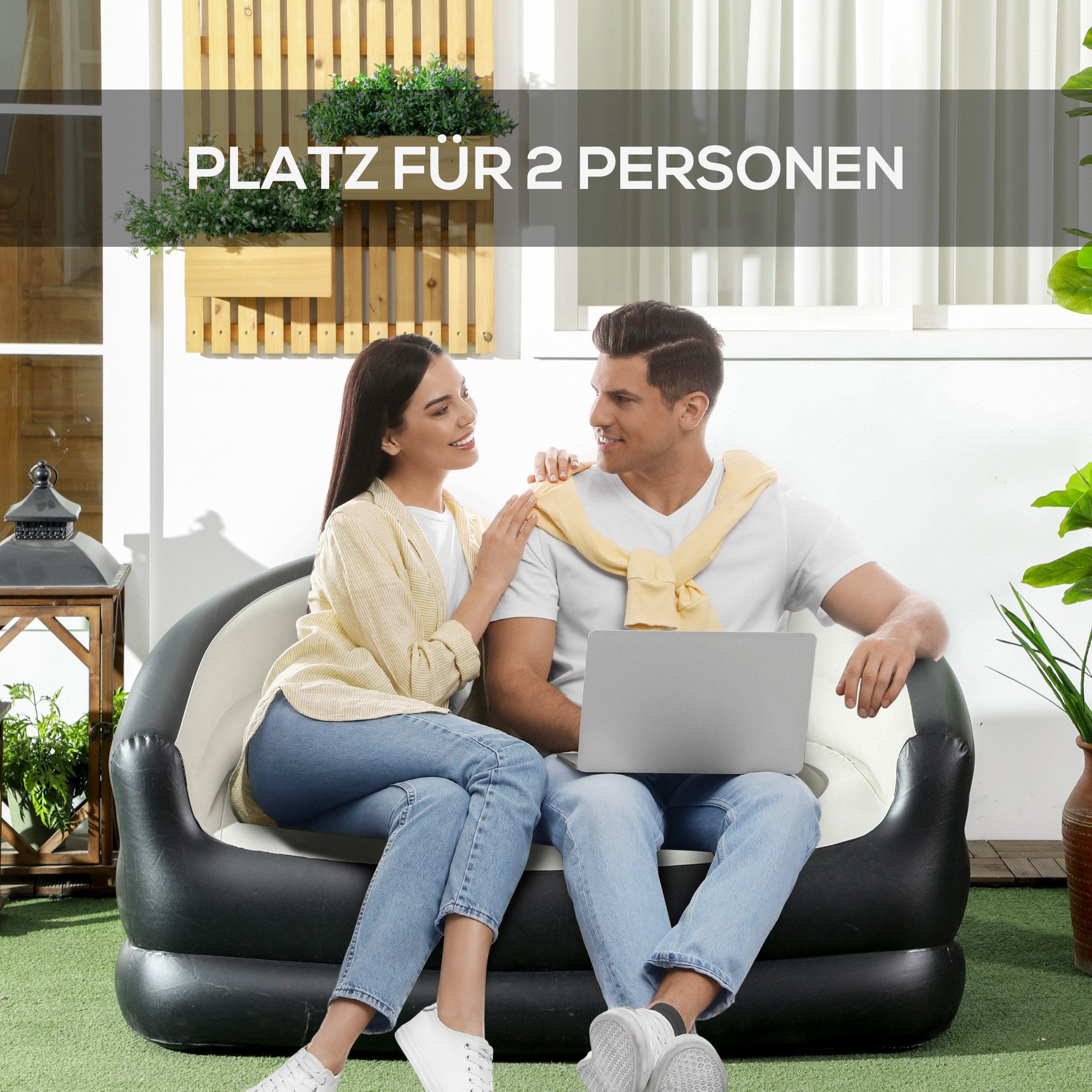 Outsunny Luftsessel Aufblasbares Sofa mit weichem Plüsch, (Luftsofa, 1-tlg., Aufblasbare Couch), für Indoor, Outdoor, Hellgrau, 125 x 100 x 87 cm