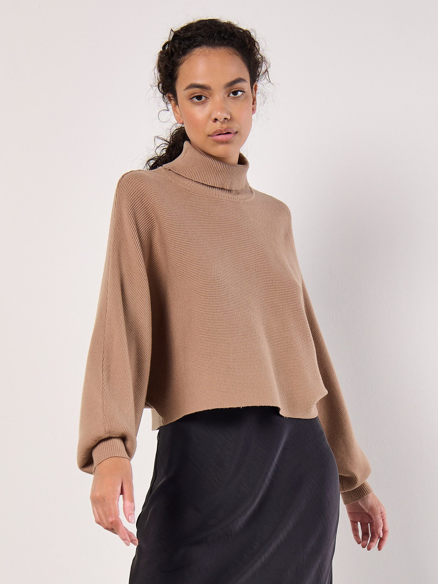 Rollkragenpullover Rippoptik-Pullover