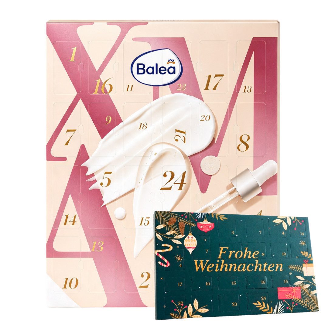 Balea Kosmetik-Adventskalender 2026 + Bale Tisch Adventskalender 2er set Face Pflege Beauty Frauen (Set, 48-tlg), 48 tlg - 24 GESICHTSPFLEGE + 24 tlg Tisch Adventskalender - Damen