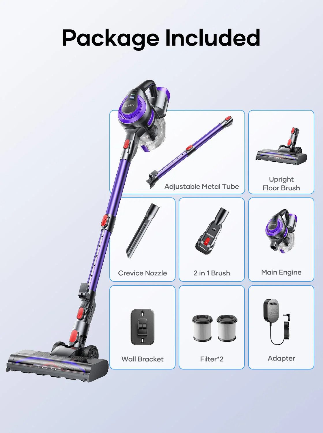 Laresar Bodenstaubsauger V10 Lite Akku-Staubsauger Handstaubsauger kabellos 38000 PA, 175 W, 45 Min. Laufzeit, 175 W, 180° Schwenkung