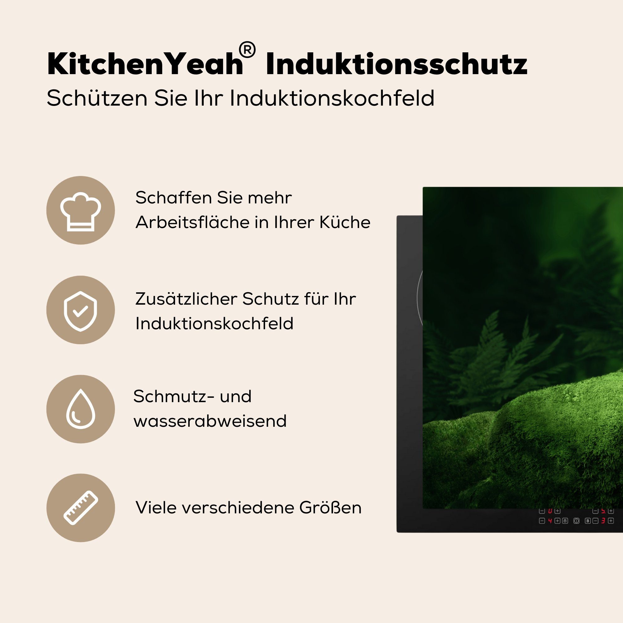 Wald, 78x78 tlg), Ceranfeldabdeckung, Vinyl, (1 - Arbeitsplatte Stein - Moos küche für cm, Herdblende-/Abdeckplatte MuchoWow